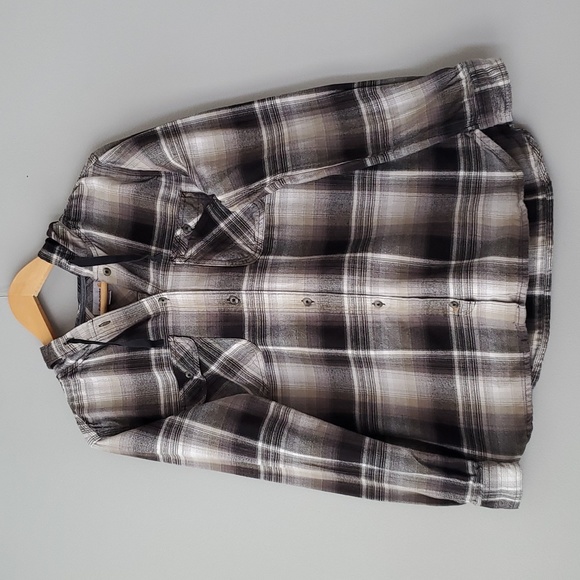 Carhartt Other - Carhartt Black Gray Plaid Long Sleeve Hooded Button Up Flannel Shirt Boys Large